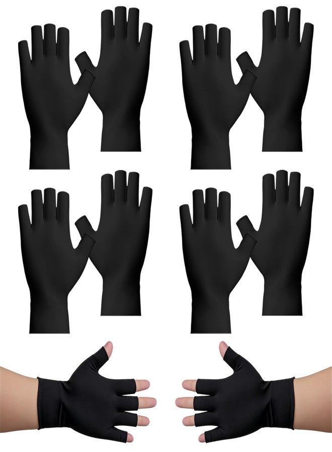 Foyods Fingerless Moisturizing Gloves - 4 Pairs Black Therapy Gloves, Black Cotton Knitted Half Finger Gloves, Fingerless Cotton Moisturizing Gloves Night for Men & Women Working Biking Running Driving - Image 1